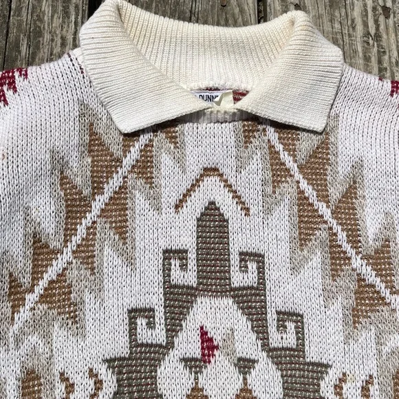 Vintage Southwestern Knit Cream Short Sleeve Collared Sweater Size Medium - Picture 4 of 10